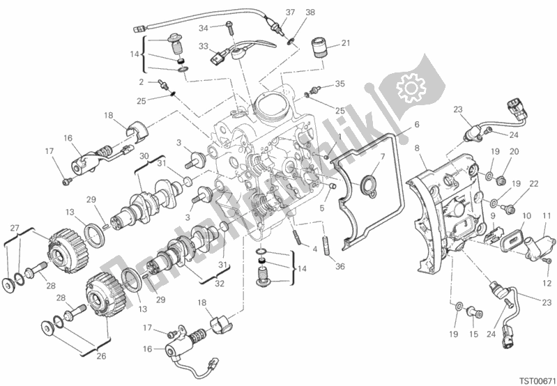 Alle onderdelen voor de Horizontaal Hoofdtimingsysteem van de Ducati Diavel 1260 Thailand 2019